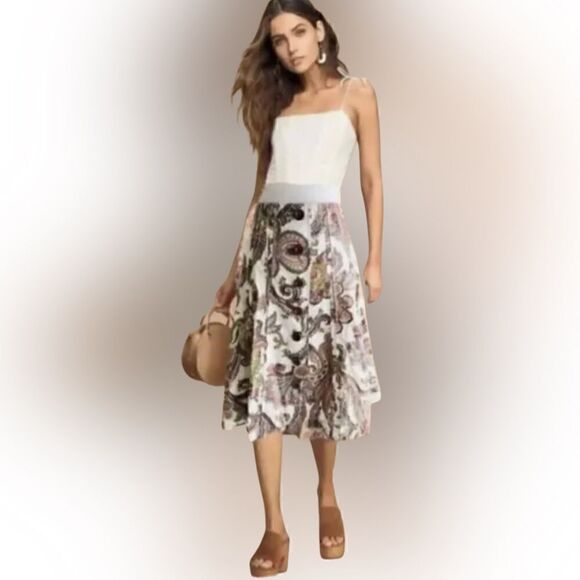 NWOT CAbi Paisley A-Line Button Front Skirt Sz 2 - Picture 1 of 6